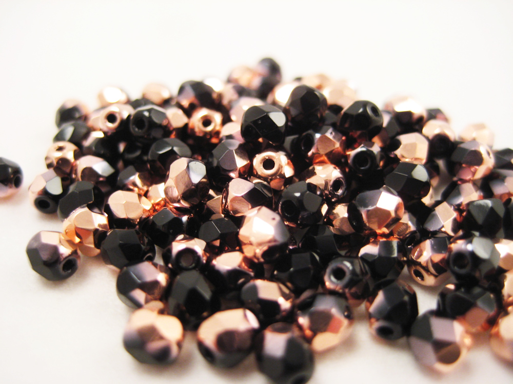 Glasperlen 4mm Schwarz-Kupfer
