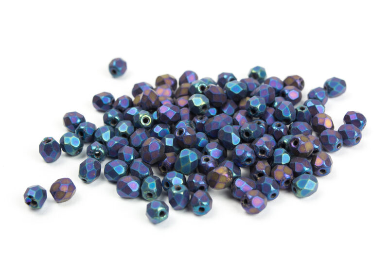 Glasperlen 4mm Blau irisierend matt