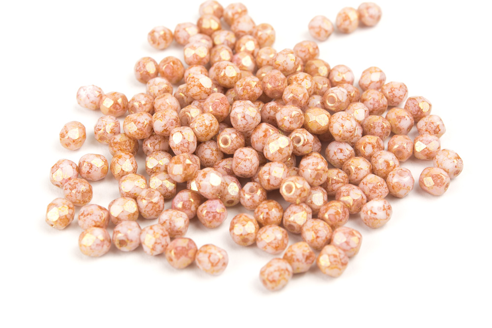 Glasperlen 4mm Chalk White Teracota Red