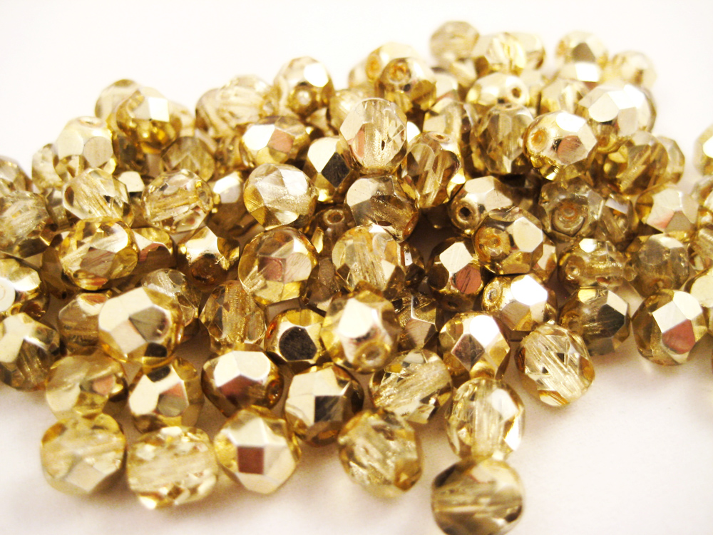Glasperlen 6mm Gold-Transparent