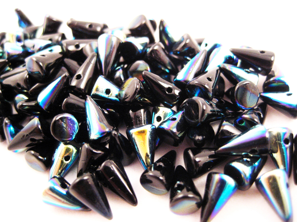 Glasperlen Spikes Schwarz-Regenbogen 5x8mm