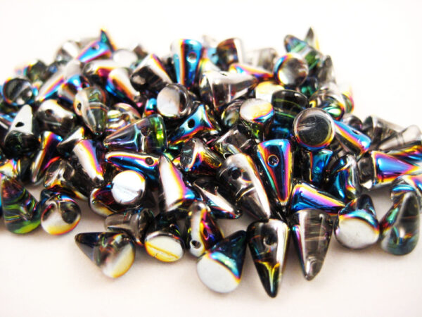 Glasperlen Spikes Silber-Regenbogen 5x8mm